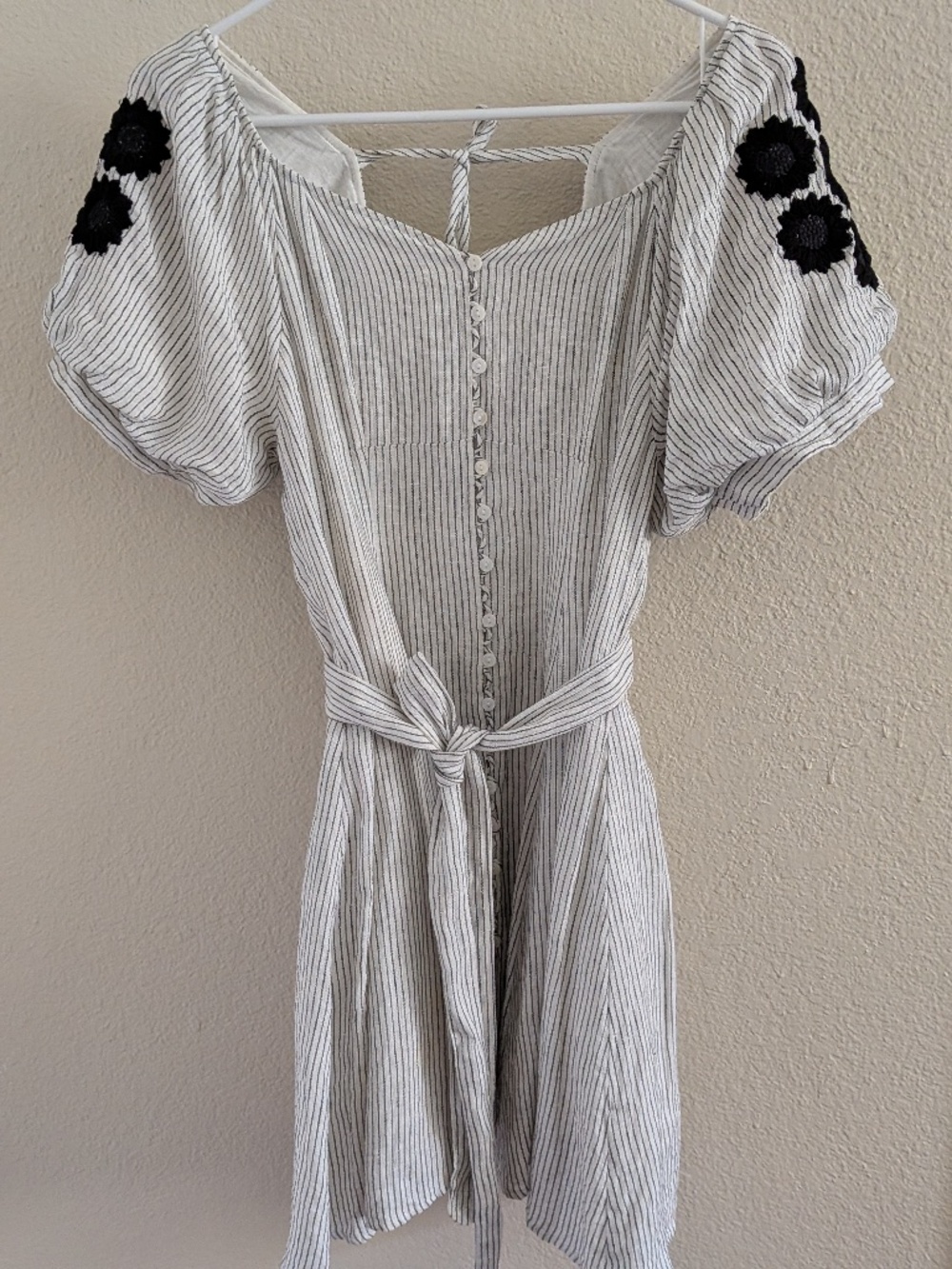 Innika Choo Madonna Linen Mini Dress Embroidered Daisies Stripe Sz 2